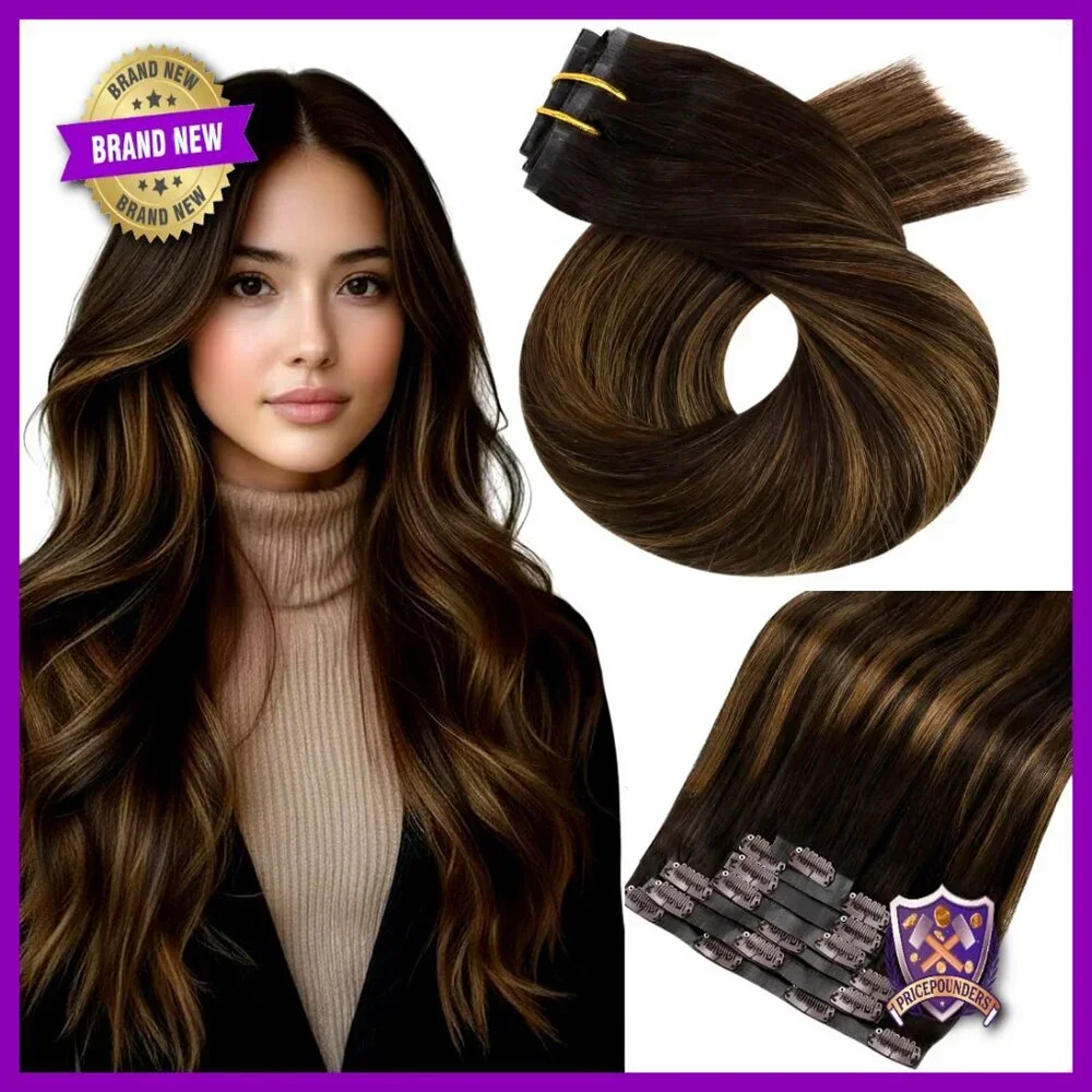 Seamless Clip-In Human Hair Extensions 18 Inch 120g 7pcs Volume